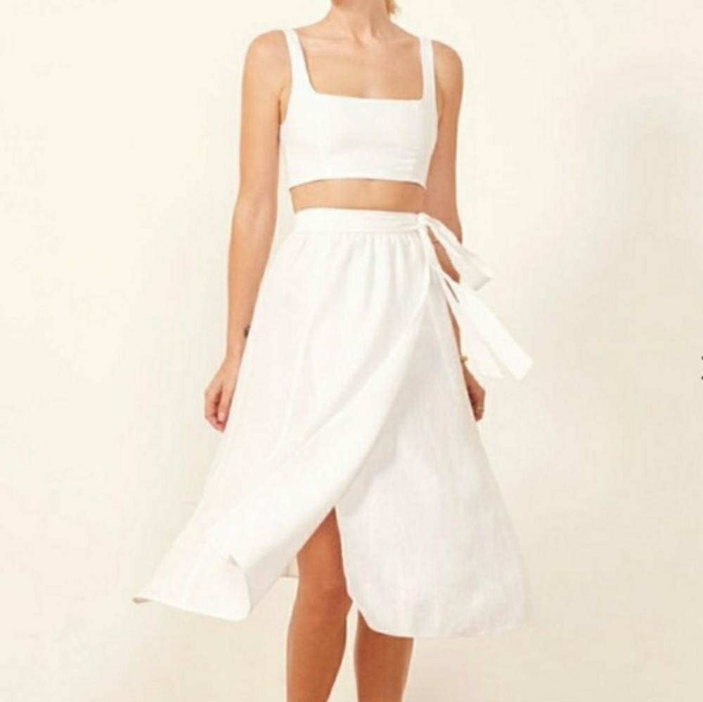 NWT Reformation Molto White Linen Wrap Skirt - XL